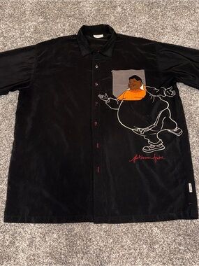 VTG Platinum Fubu Fat Albert Button Up Shirt Size XXXL Black 3XL Hip Hop 90s